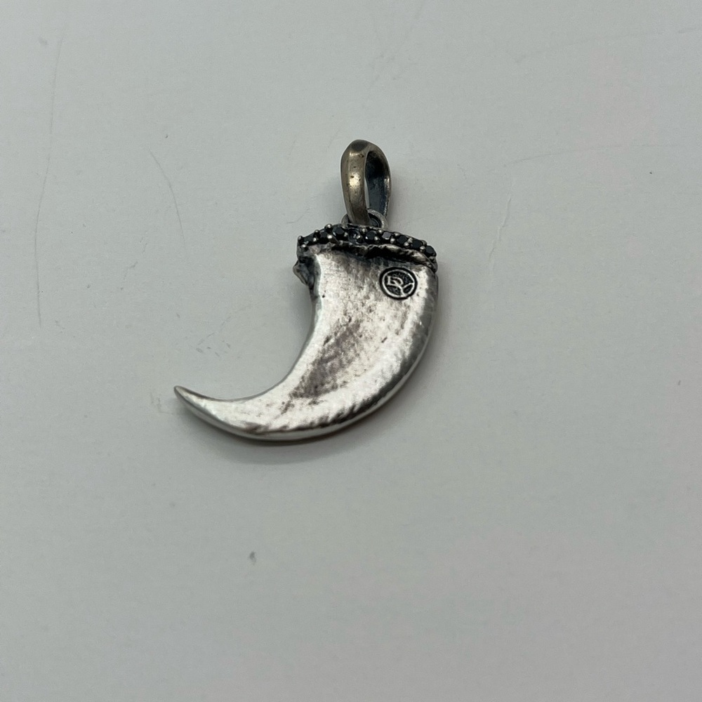 David Yurman Sterling Silver Bear Claw Tooth Pendant with Black Diamonds - Picture 2 of 5